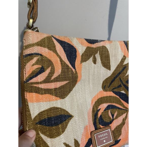 Fossil Preston Floral Cowhide Leather Crossbody Bag Purse Expandable Zipper - Picture 3 of 16